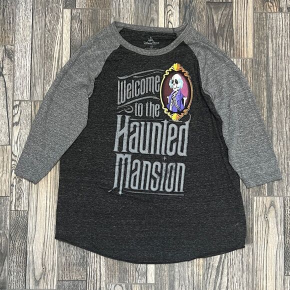 💀👻🎃 Disney WELCOME TO THE HAUNTED MANSION Halloween Horror Raglan Tee Sz 2XL - Picture 2 of 9